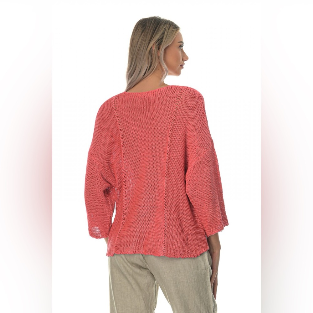 John P. Greece loose knit cardigan in Coral with Abalone Shell buttons - Picture 3 of 15